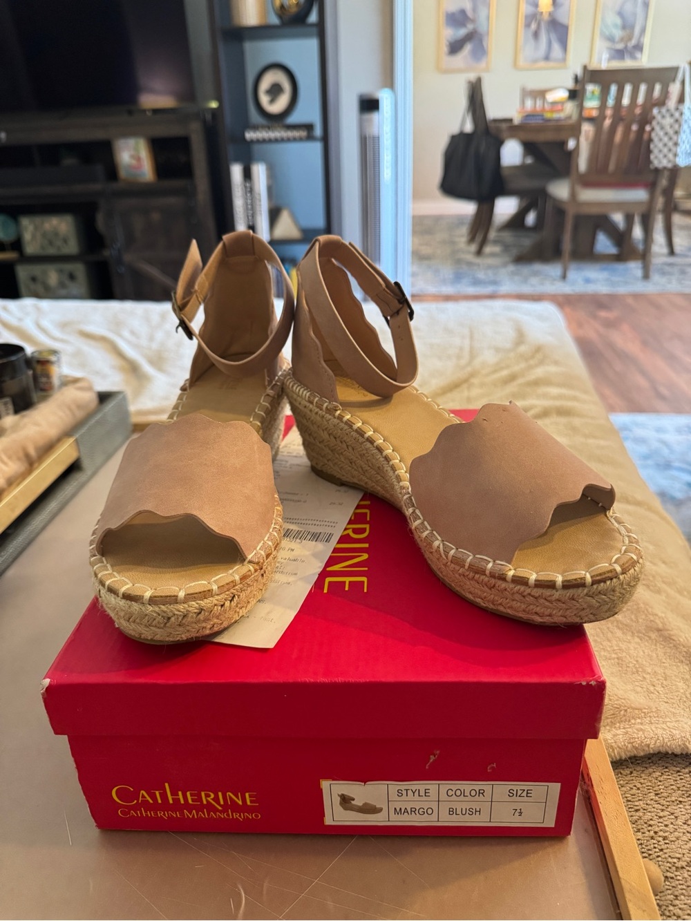 Catherine Malandrino Blush Scalloped Espadrille Wedge Sandals
